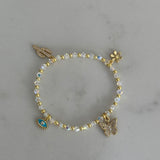 Charm Bracelet: Daisy, Butterfly (pavé), Evil eye (aqua), Cactus (pavé)