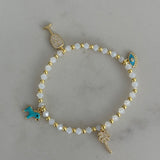 Charm Bracelet: Wine glass, Evil eye (aqua),Palm tree, Pony (aqua)